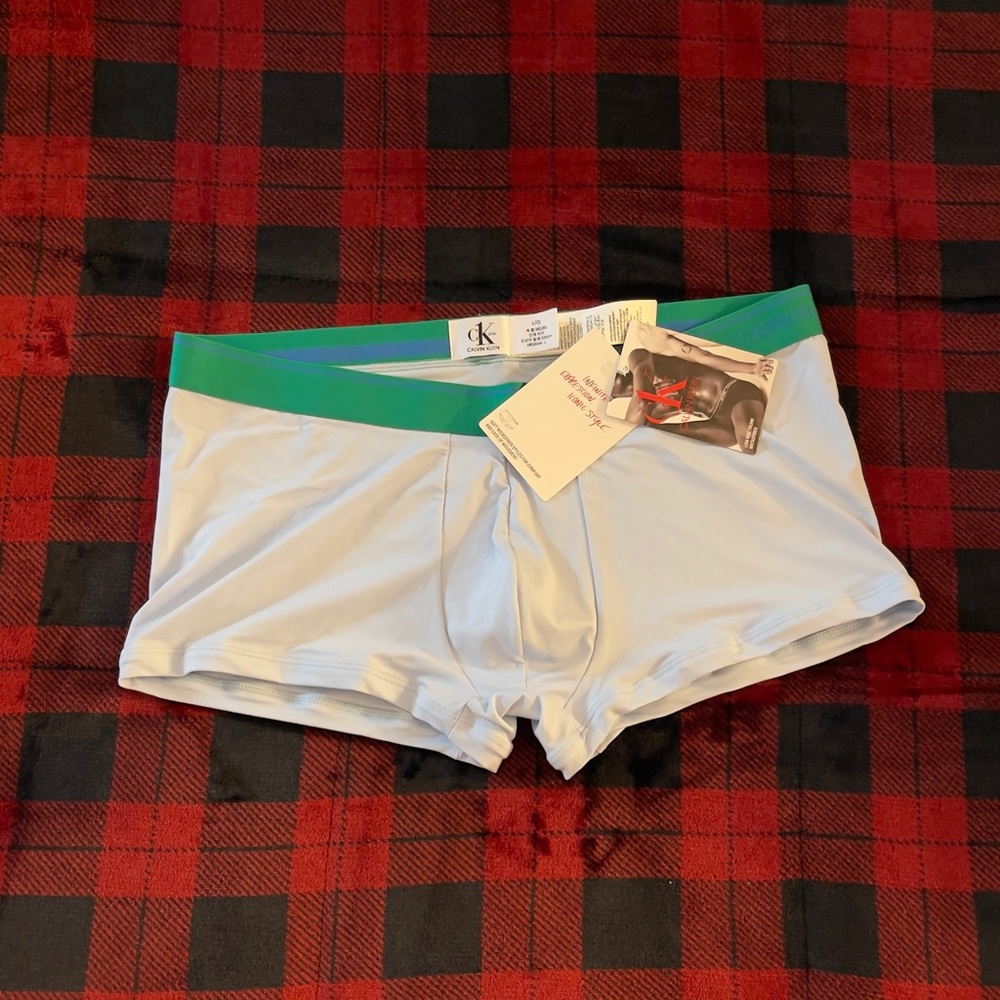 Calvin Klein Sky Blue Trunks with Teal/Green Waistband